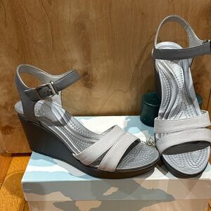 CROCS Gray Wedge Sandals